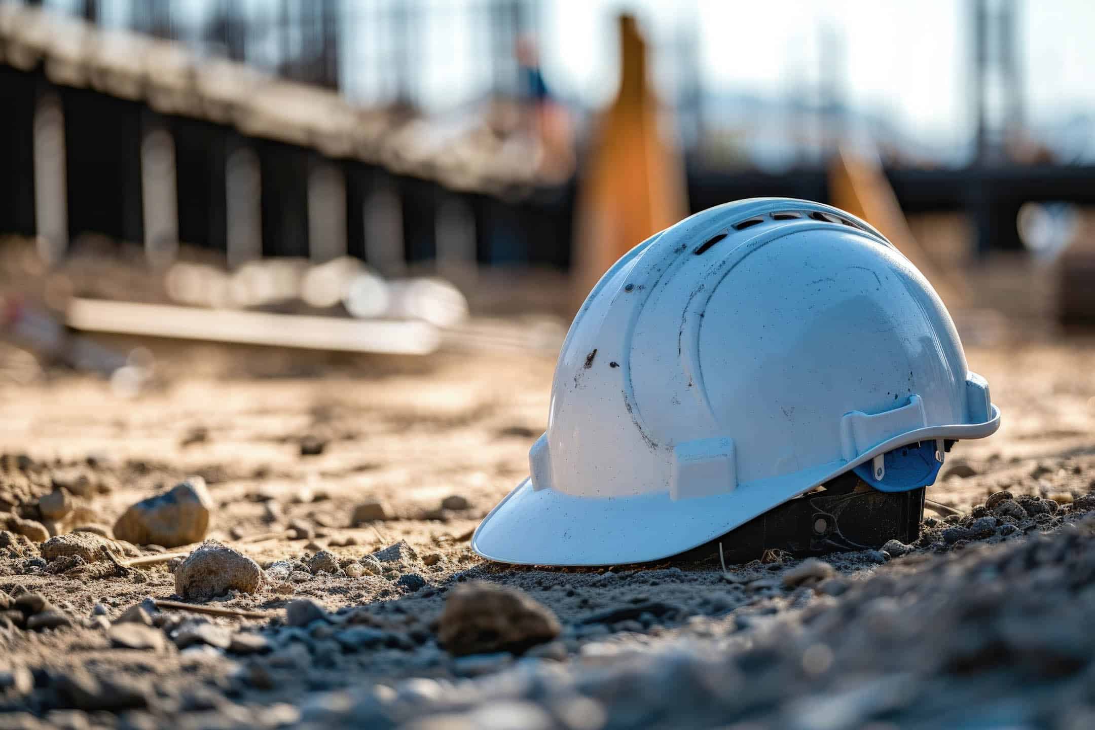 Discarded hard hat in a building site